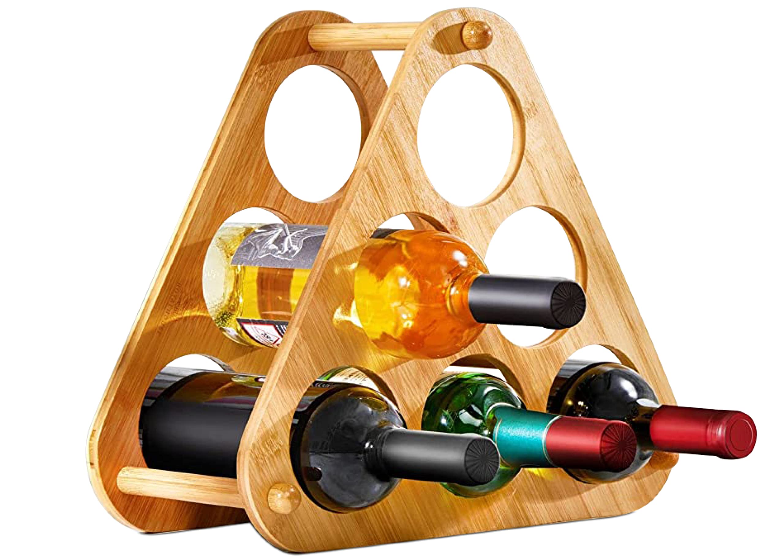 RoyalHouse Bamboo Wine Storage and Display Rack, Tabletop Bottle Holder, Sleek, and Chic Looking Countertop Shelf with Slots That Hold 6 Bottles,