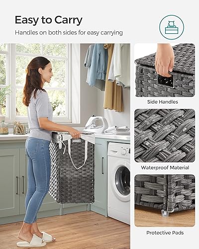 Miniatura 7 de SONGMICS Cesta de lavandería con tapa, cesta de ropa de 110 litros con 2 bolsas de forro extraíbles, 6 bolsas de malla, canasta de mimbre para