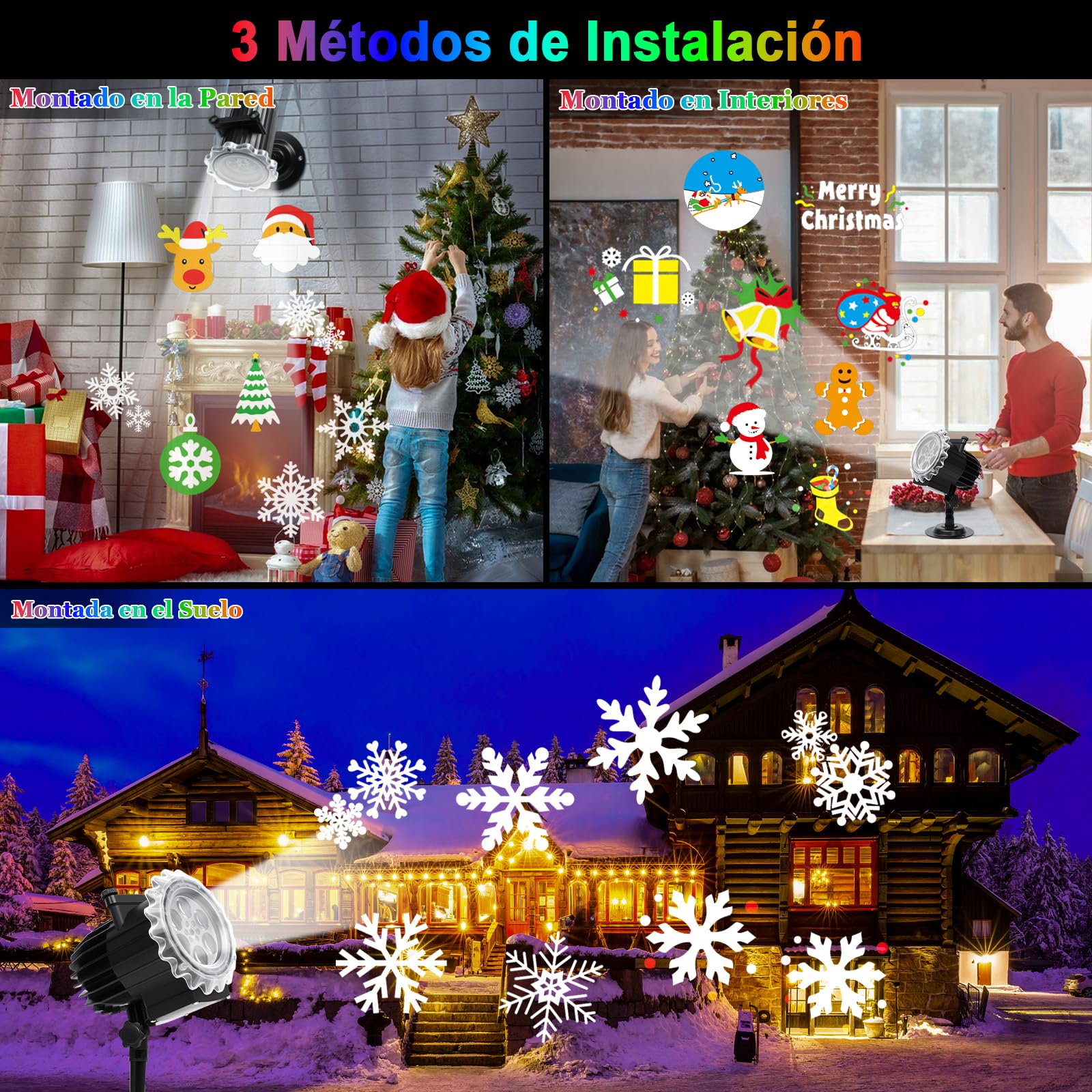 Proyector Navidad y Halloween Exterior Interior, 12 HD Patrones LED Luces de Proyector Navidad Luz Lámpara de Proyección IP65 Impermeable con Control Remoto para Fiestas, Jardines, Patios