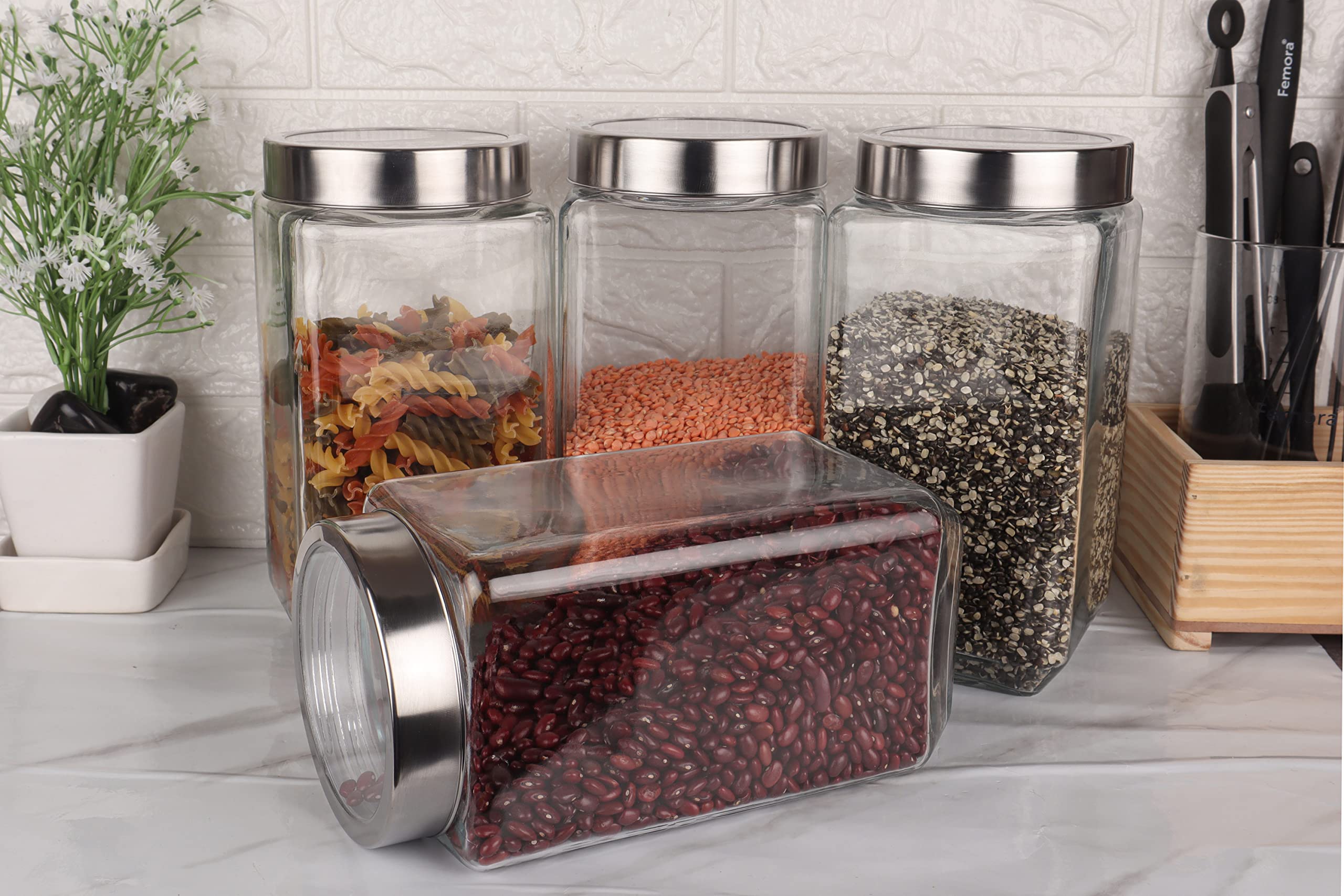 Femora Kitchen Storage Jars Transperent Glass with Steel Lid Air Tight Jar, 2000 ML, Pack of 4 (B08NDTYSFM) Amazon Price History, Amazon Price Tracker
