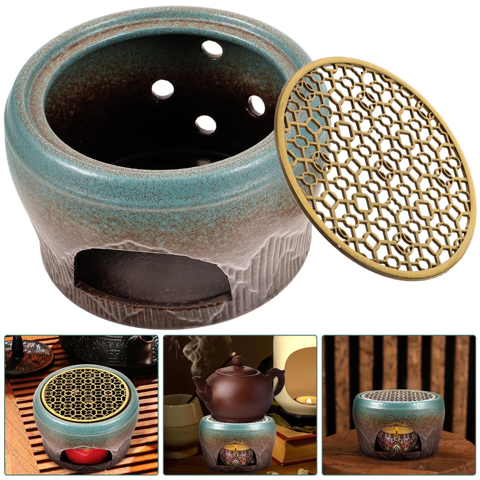 Calentador de Tetera de Cerámica y Cobre, Base para Té