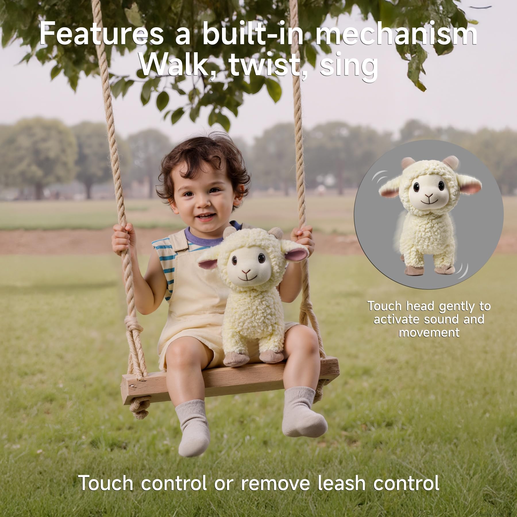 Electronic Interactive Singing Walking Lamb Plush Toy, Sheep Stuffed Animal with Leash, Soft Sheep Baby Toys Pet Buddy for Babies and Toddlers