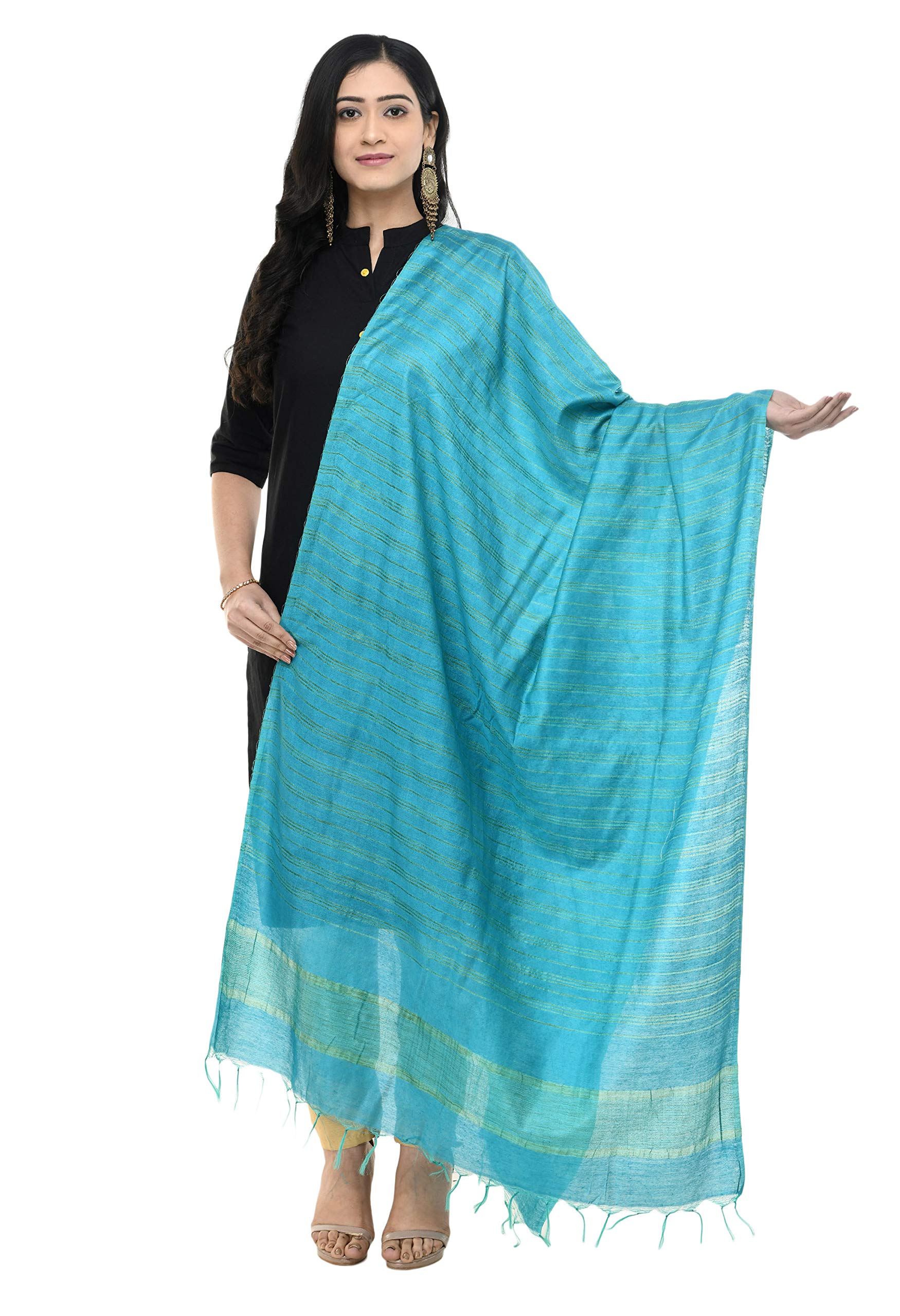 a r silk Women's Cotton Firozi Dupatta # Regular Dupatta, Blue, Free Size-picture-5
