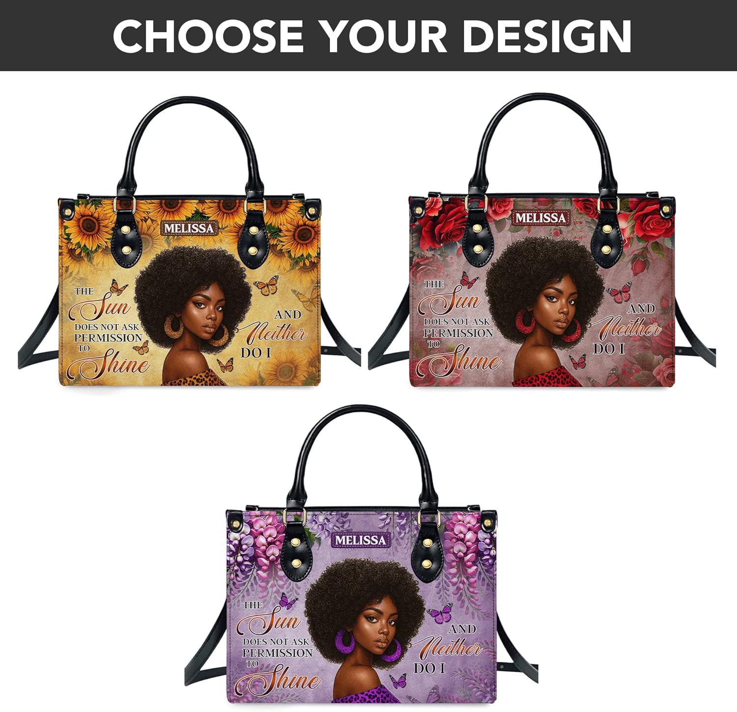Personalized Leather Handbag for Black Women, Custom African Purse Bag Set, Birthday Christmas Gifts for Mom - Image 4