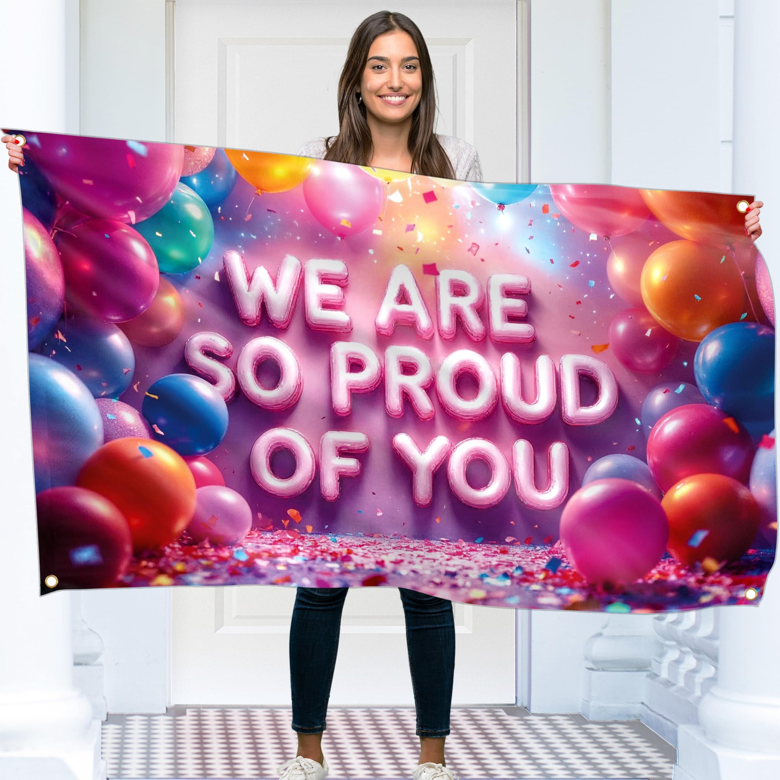 Congratulations Banner - Graduation Banner 5ft x 3ft - We are so Proud of You Decorations - Well Done - You Did It (Multicolor)