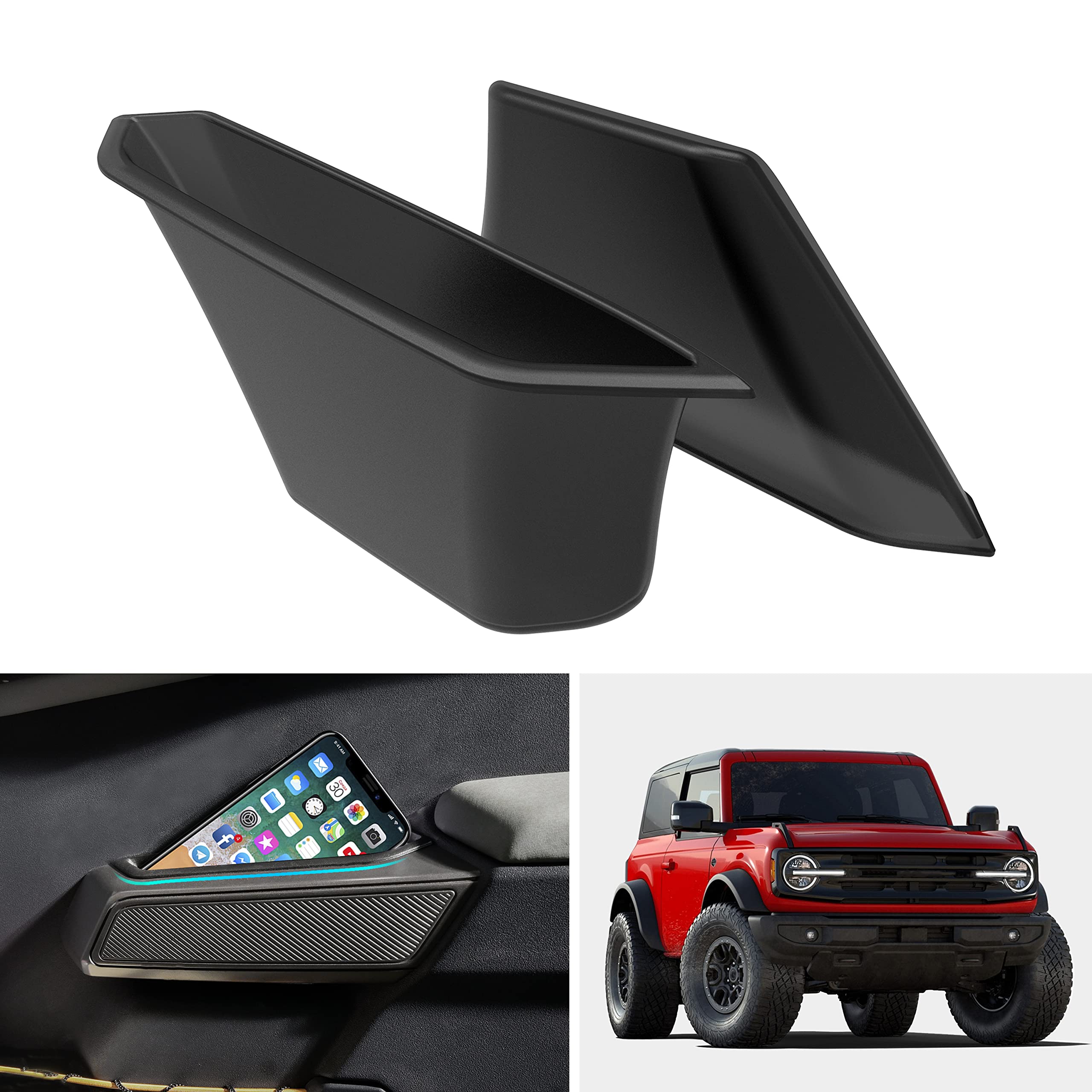 KEWISAUTO Handle Storage Box for Bronco 21-24, Side Door Storage Box Container Interior Glove Organizer Tray Armrest Insert for Ford Bronco 2 Door