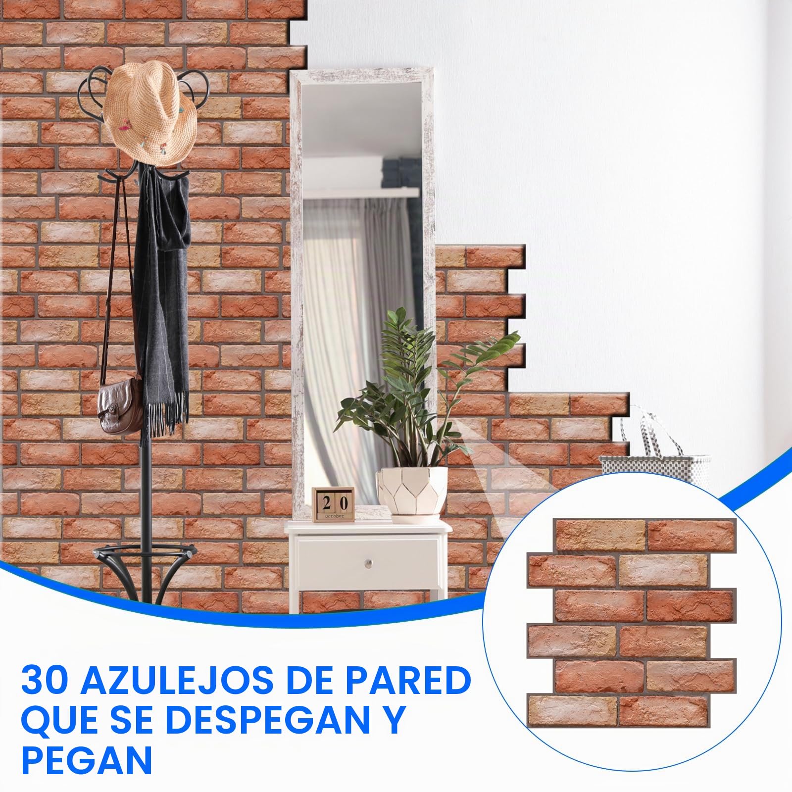 XNZMYN 30 Pieza Papel 3D Rojo Ladrillo Pared Autoadhesivo, Grueso Impermeable PVC Panel Decorativo para Cocina, Oficina y Dormitorio