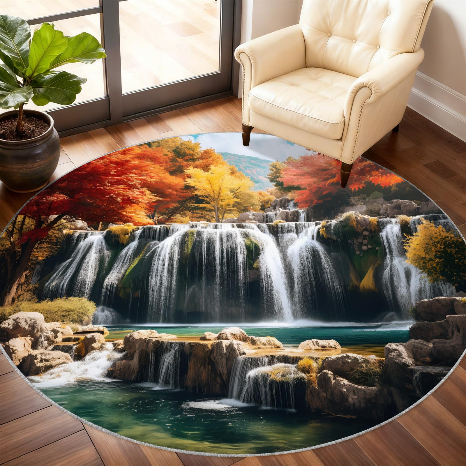 Tapis paysage pour chambre lavable et antidérapant au motif cascade