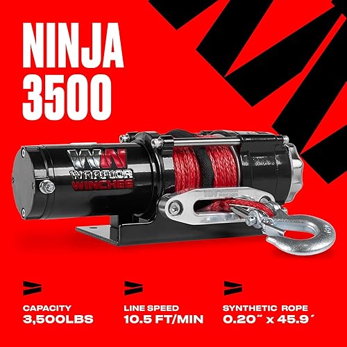Miniatura 52 de Warrior Winches Ninja 4500 libras – Cabrestante eléctrico de 12 V ATV/UTV con cable de acero, compacto y potente cabrestante ATV de 12 voltios