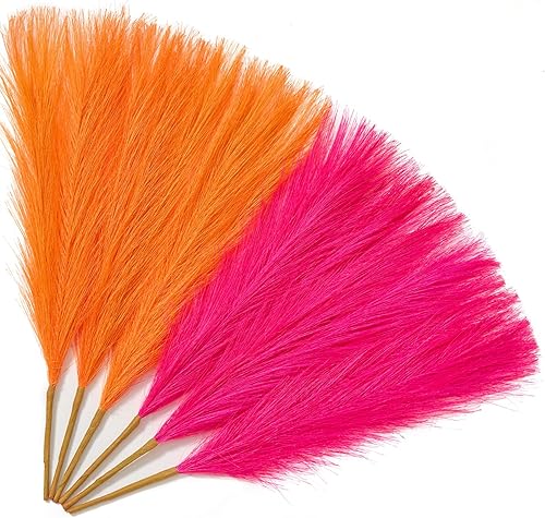Miniatura 10 de Serwalin Hierba falsa de las pampas de 17 pulgadas, 6 piezas, decoración de hierba de las pampas rosa, decoración de sala de estar, rubor artificial
