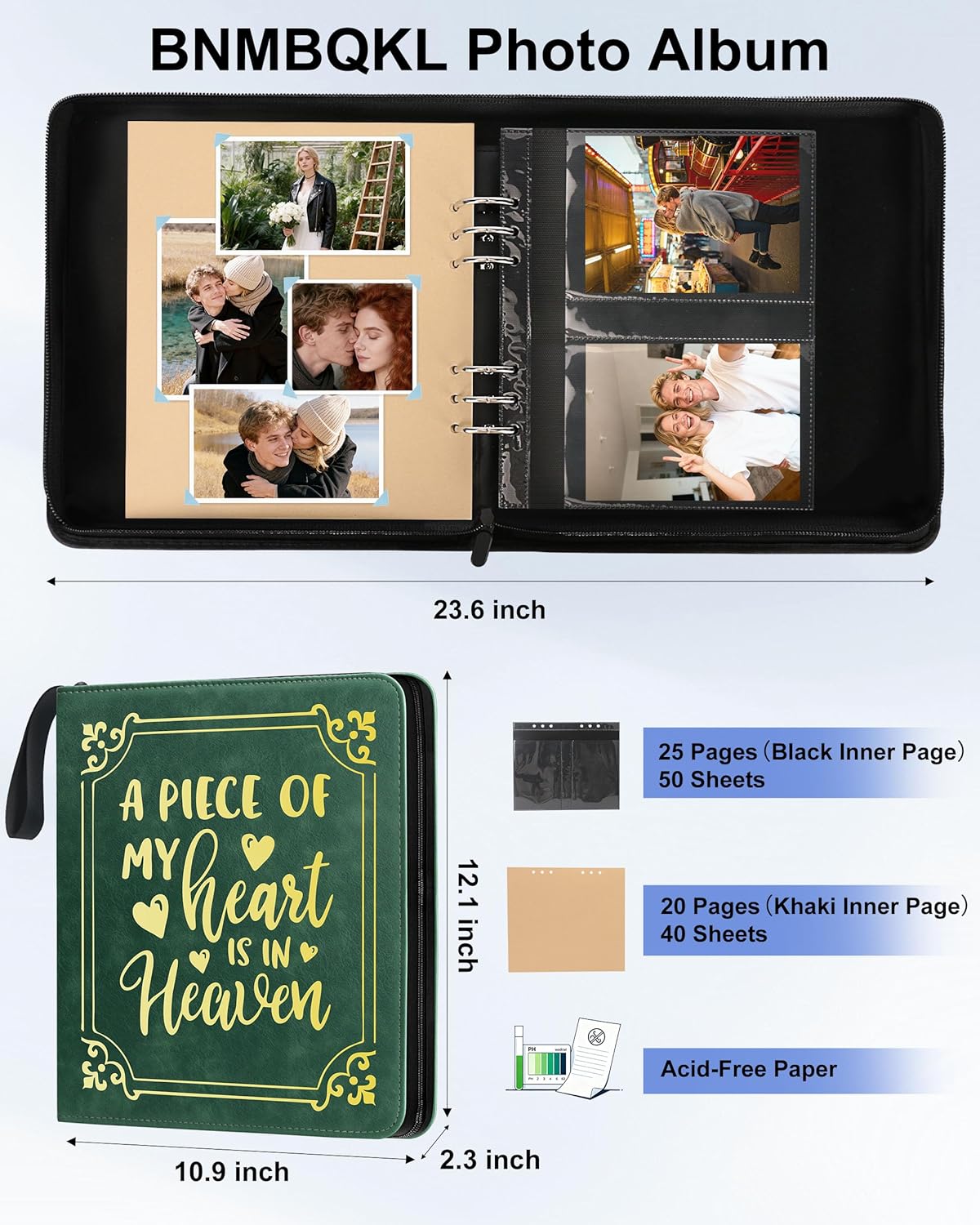 Memorial Photo Album 4x6 100 Photos, Leather Memory Photo Album Book with 25 Pages and 20 Blank Scrapbook Papers, Sympathy and Bereavement Gift for Loss of Loved One