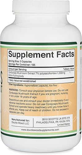 Miniatura 3 de Cápsulas Cordyceps (extracto de hongo Cordyceps Sinensis) 210 unidades, suministro para 3.5 meses, 1,000 mg (7% polisacáridos con alfa y beta