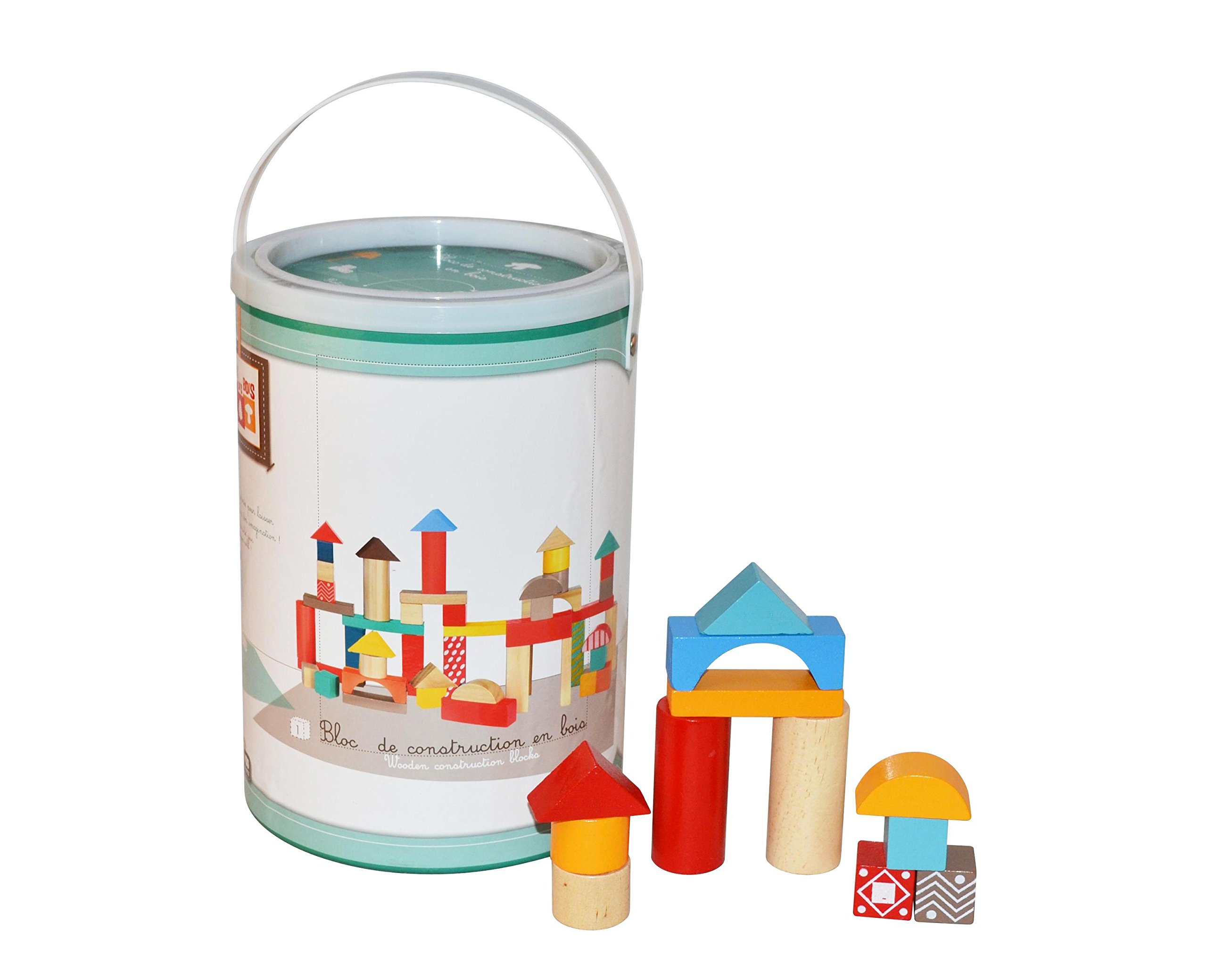Betoys – Barril de 100 Bloques de construcción de Madera, 18 Meses a 4 años – Intemporal, Educativo y práctico – Color Multicolor