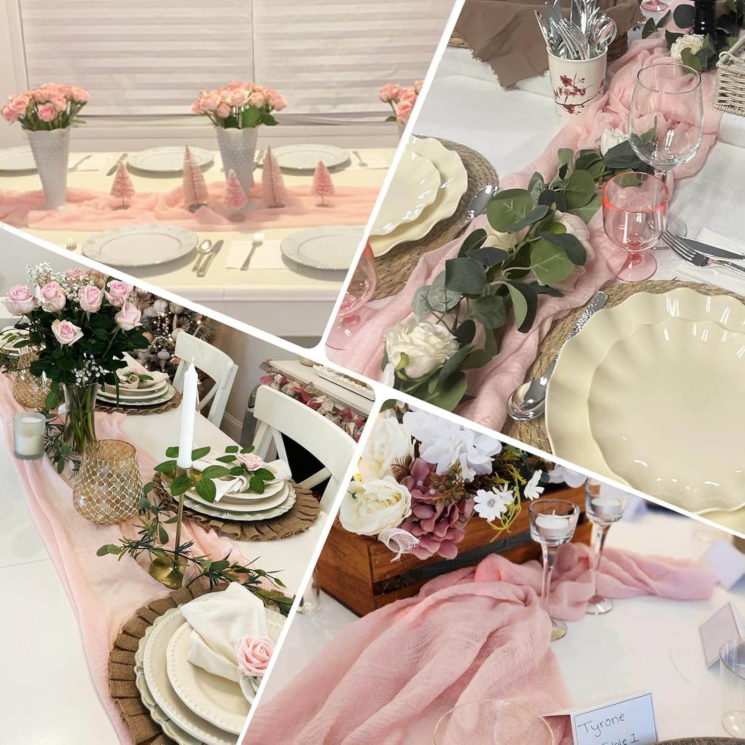 Cheesecloth Table Runner Dusty Pink 120 Inch Rustic Boho Cheese Cloth Runner for Holiday Wedding Home Decor Baby Centerpiece Party Shower Bridal Decoration