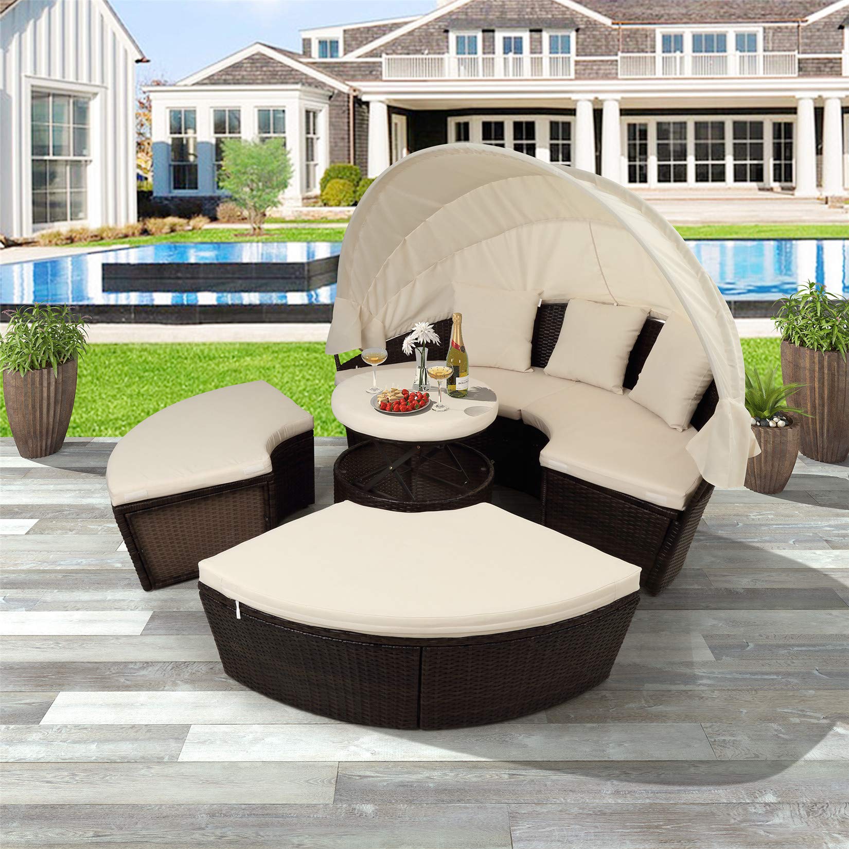 Buy Outdoor Patio Sectional Daybed with Retractable Canopy Modular