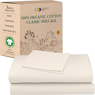 California Design Den XL Twin Sheets Set - Soft 100% Organic Cotton Sheets with Deep Pockets, Crisp Percale, Breathable and Durable Bedding, Dorm Essentials for Guys - Ivory (Cream Tone)