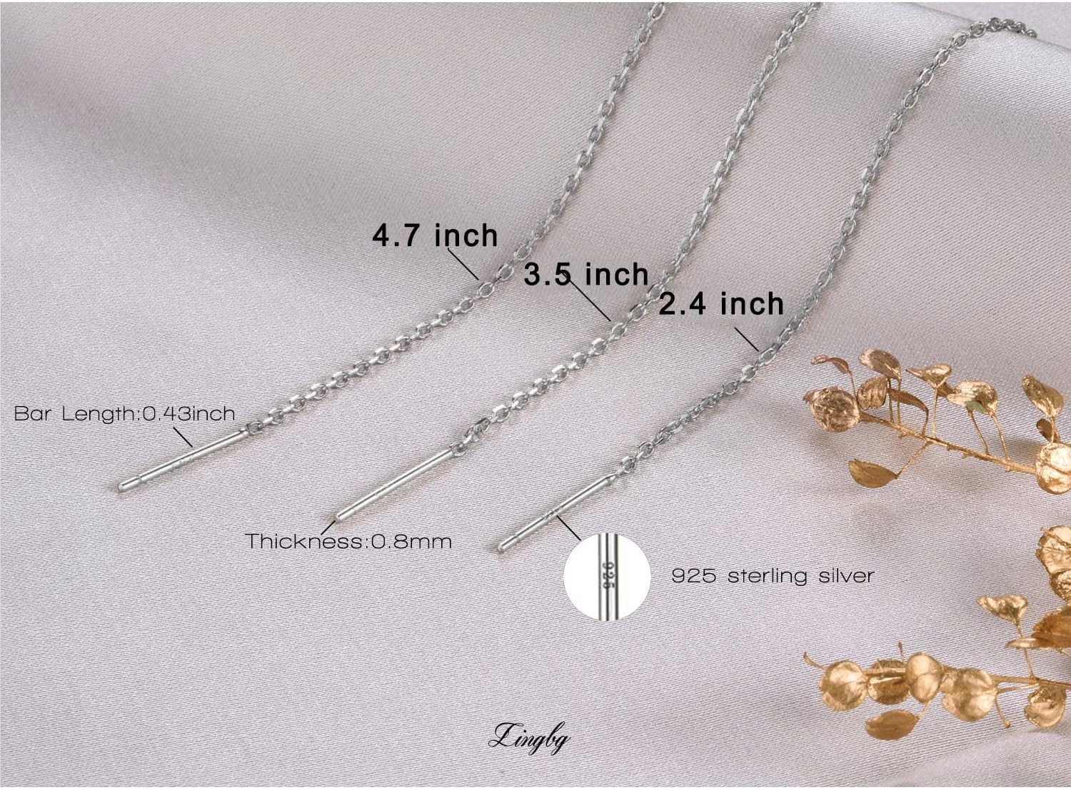 3 Pairs Threader Earrings 925 Sterling Silver Long Chain Earrings Bar/Ball Wrap Threader Drop Earrings for Women Lightweight Minimalist Mother's Day Jewelry Set - Image 5