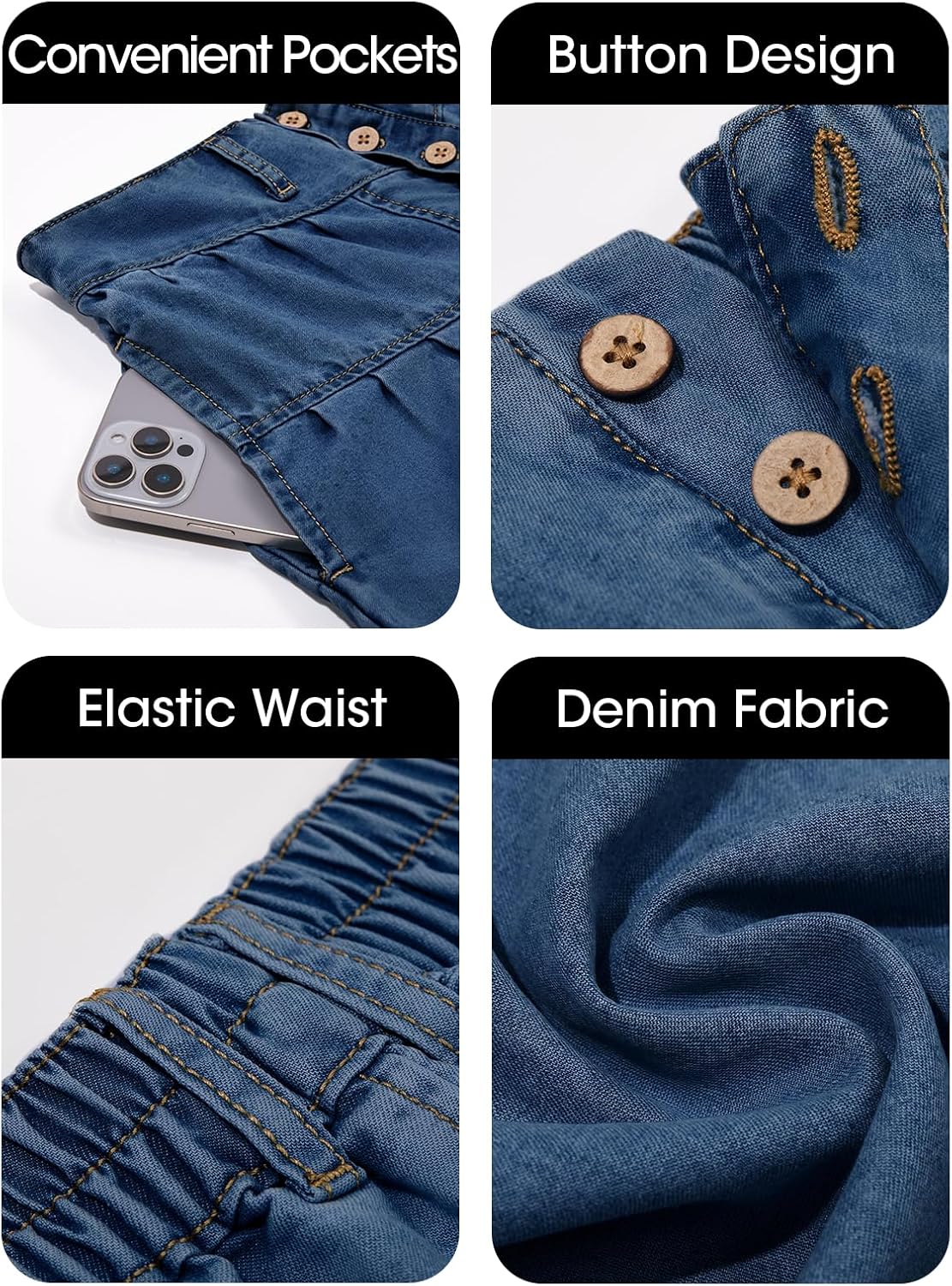 Cicy Bell Womens Wide Leg Jeans Baggy Elastic Waist Button Boyfriend Casual Loose Denim Pants with Pockets Navy - Image 6