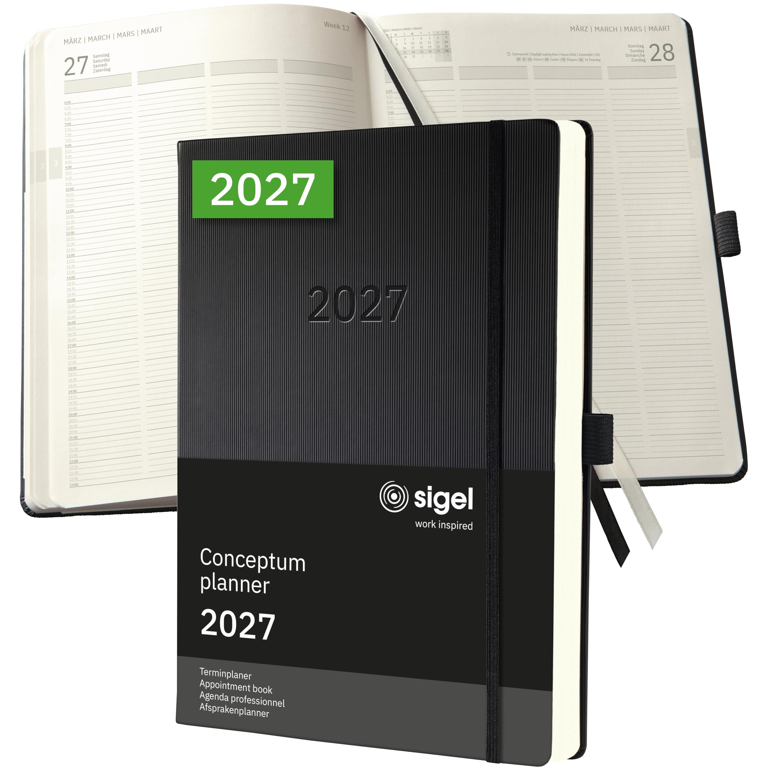SIGEL Agenda professionale Conceptum 2027 A4+ copertina rigida | C2704, nero, per una pianificazione chiara di appuntamenti, attività e note