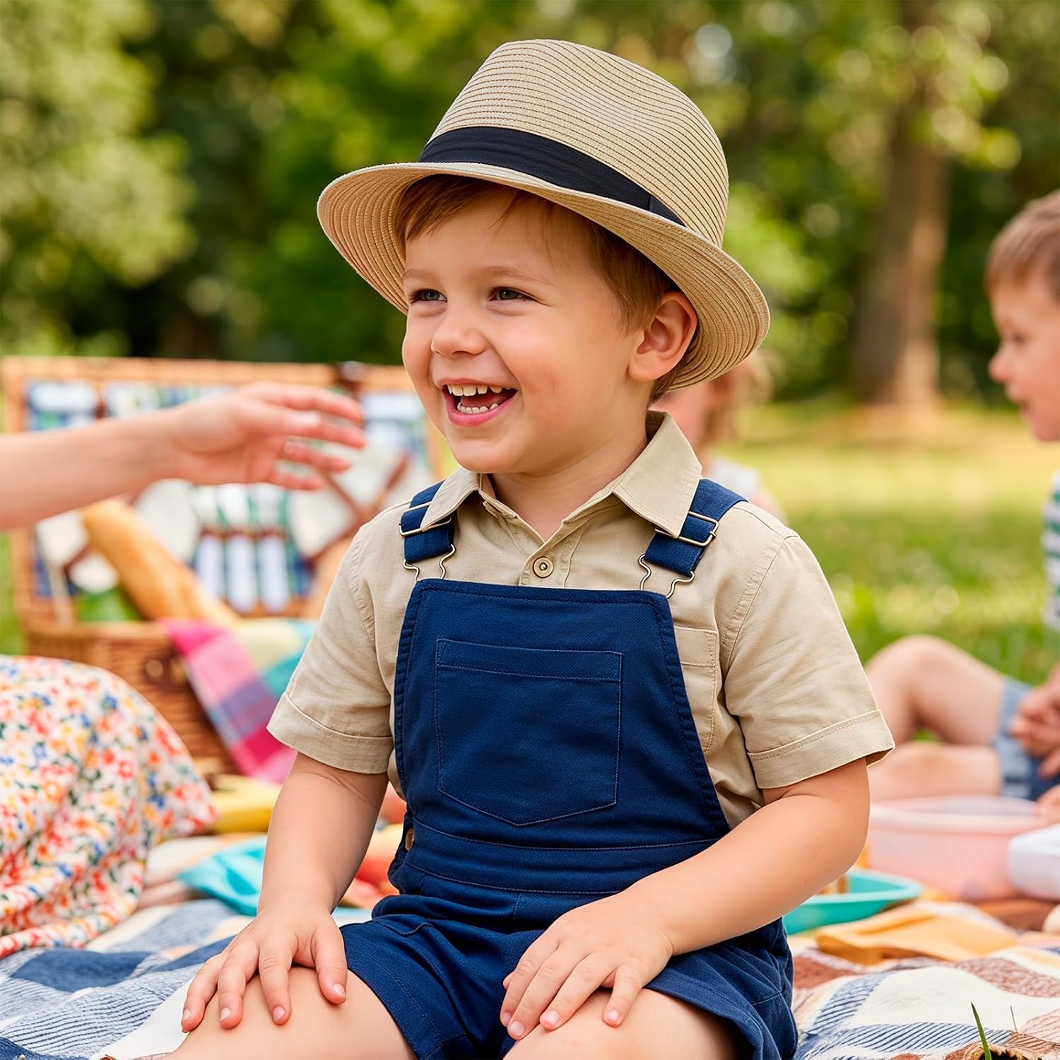 Kids Fedora Hat Panama Trilby Hat Sun Straw Hats Jazz Short Brim Roll Up Summer Beach Cap for Boys Girls 2-7 Years