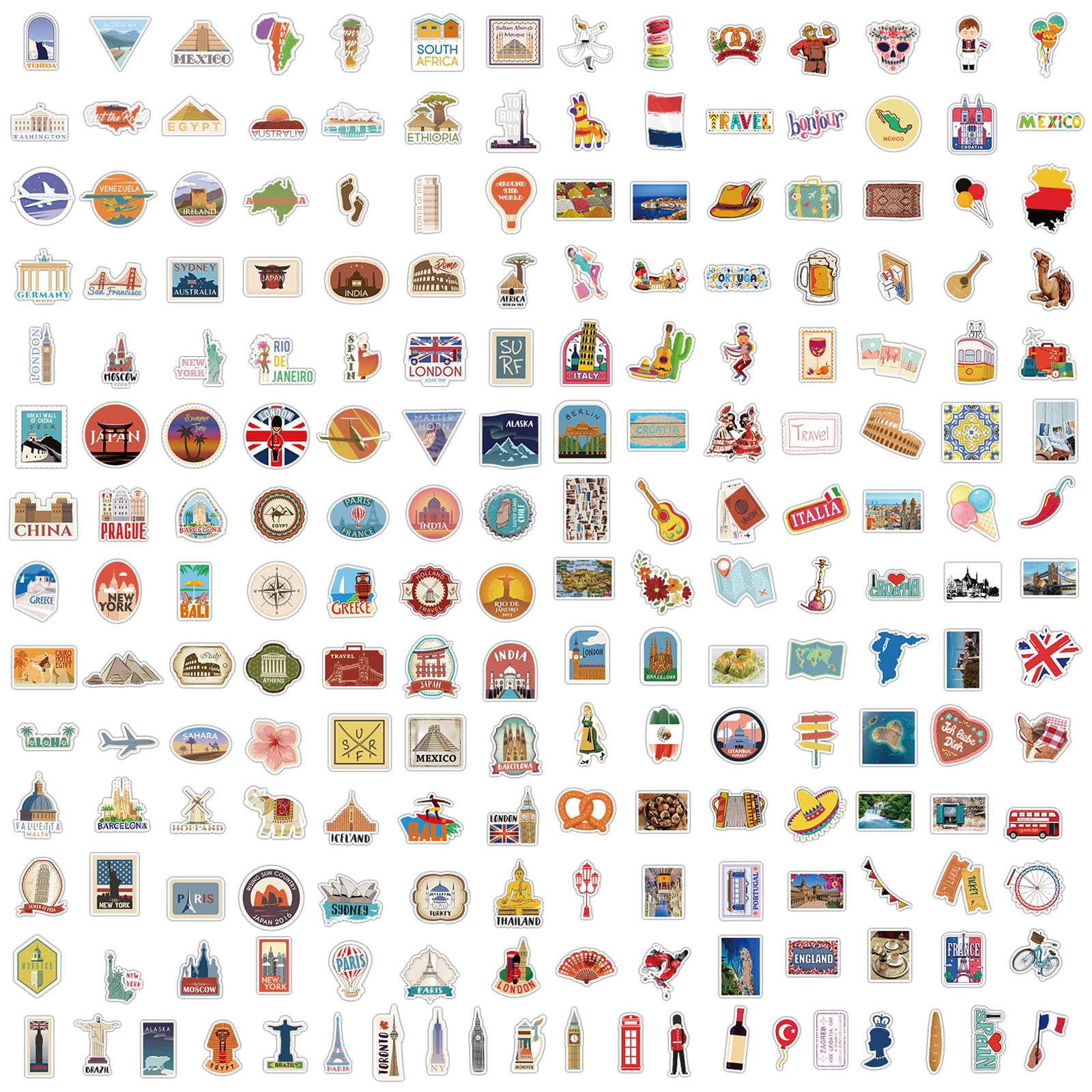 TYXHXTF 200PCS Autocollant Voyage, Voyage Stickers, Autocollant Velo, Accessoires de Scrapbooking pour Ordinateur Portable