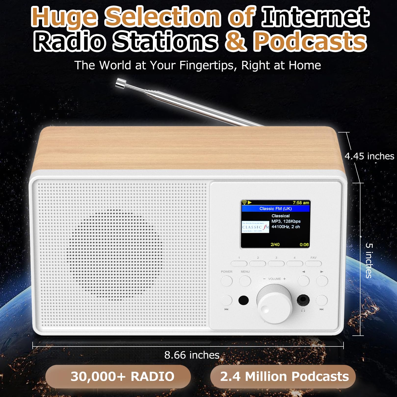 Radio Internet WLAN con DAB+ & FM, radio Bluetooth 5.3, lettore podcast, USB e AUX, oltre 30.000 stazioni radio, EQ e display a colori, telecomando - Smart Radio per soggiorno e giardino (Oak Wood