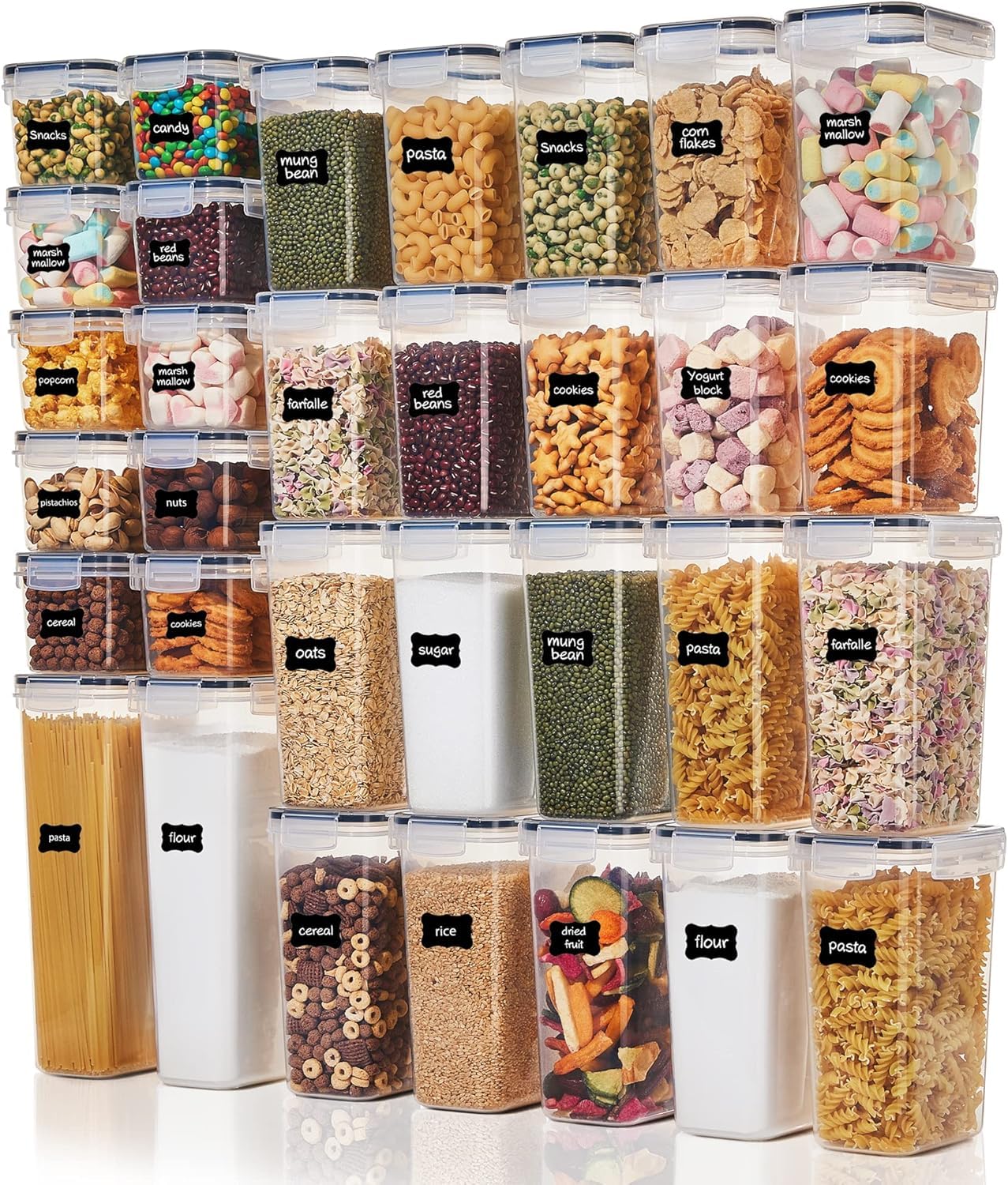 Vtopmart Vorratsdosen mit Deckel Luftdicht, Set mit 32 Vorratsbehälter, BPA-frei, Küchen Aufbewahrungsboxen für Mehl, Zucker, Körner, Mit Schreibstift und Etikett