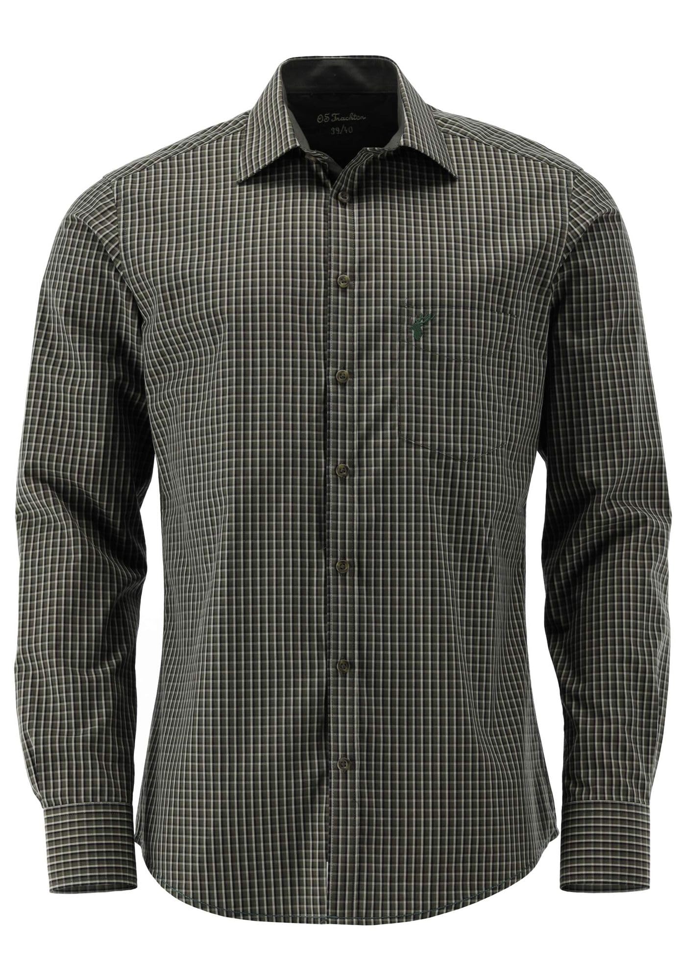 OS Trachten Jagdhemd Slim Fit Emibo, Größe:53/54, Farbe:trachtengrün
