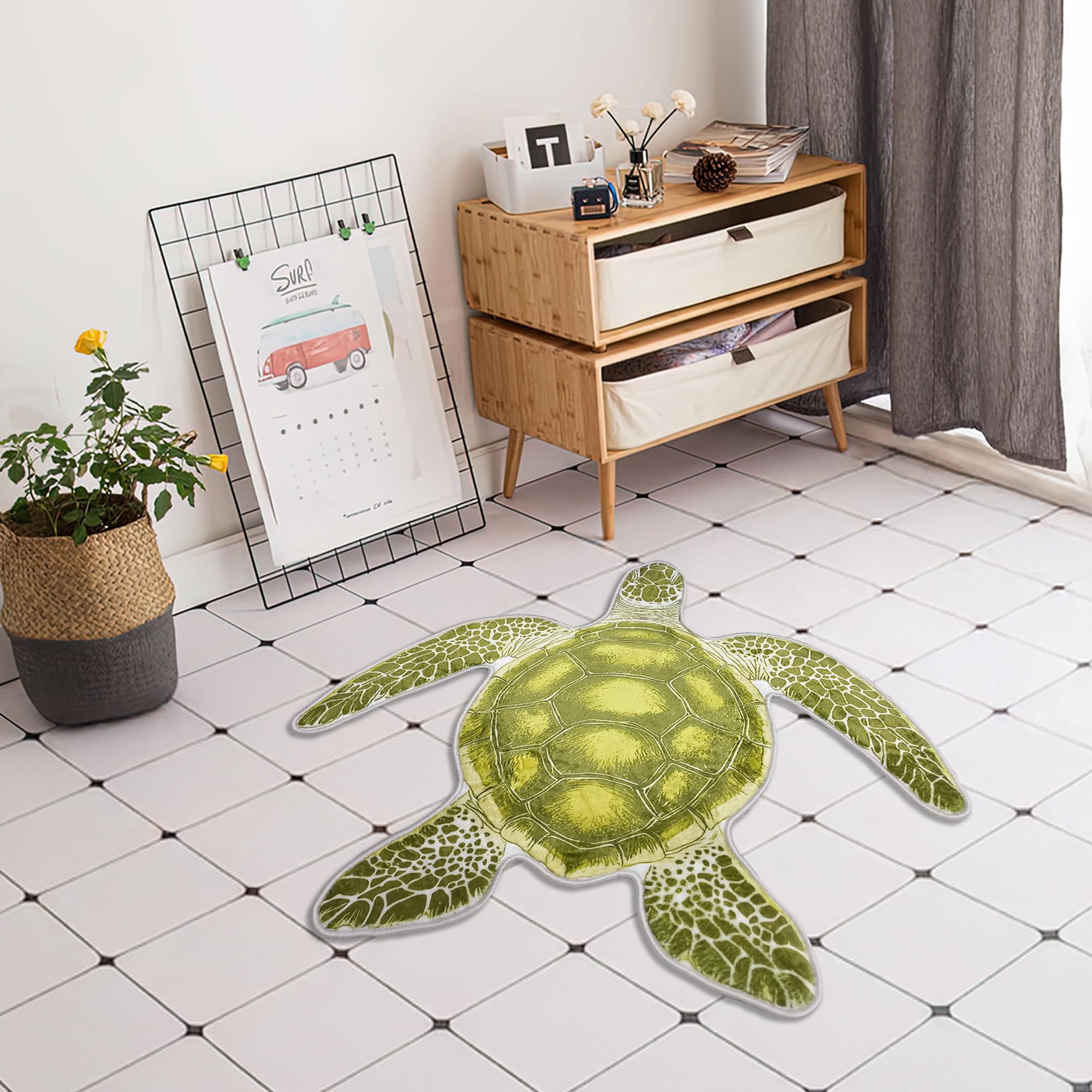 Tappeto a forma di tartaruga verde, animale marino, tappeto in peluche per camera dei bambini, cameretta dei bambini, bagno, ispirato alla costa, morbido tappetino a tema oceano, sala giochi