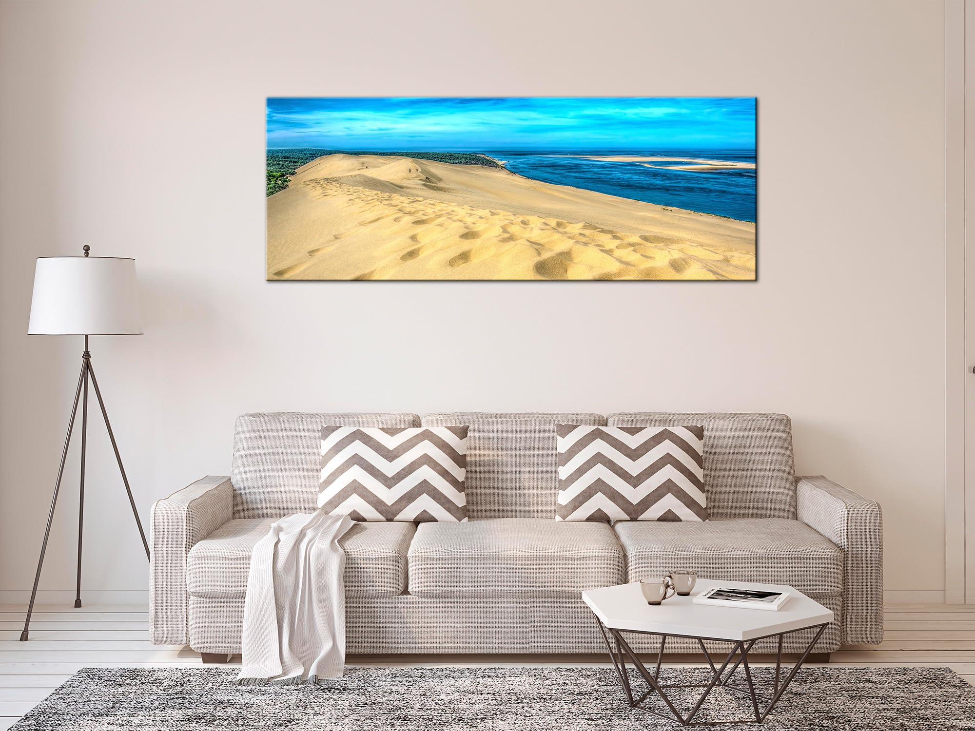 DECLINA Tableau paysage, decoration murale salon moderne, image sur toile, Tableau déco toile Dune du Pilat, 80x30 cm