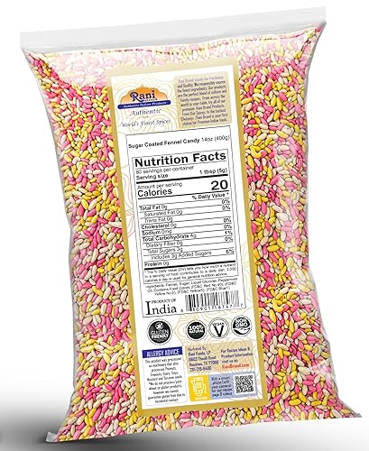 Miniatura 4 de Caramelo de hinojo recubierto de azúcar Rani 14 oz (400 g)  Golosina digestiva india para después de la comida  Vegano  Apto para gluten  Sin OMG
