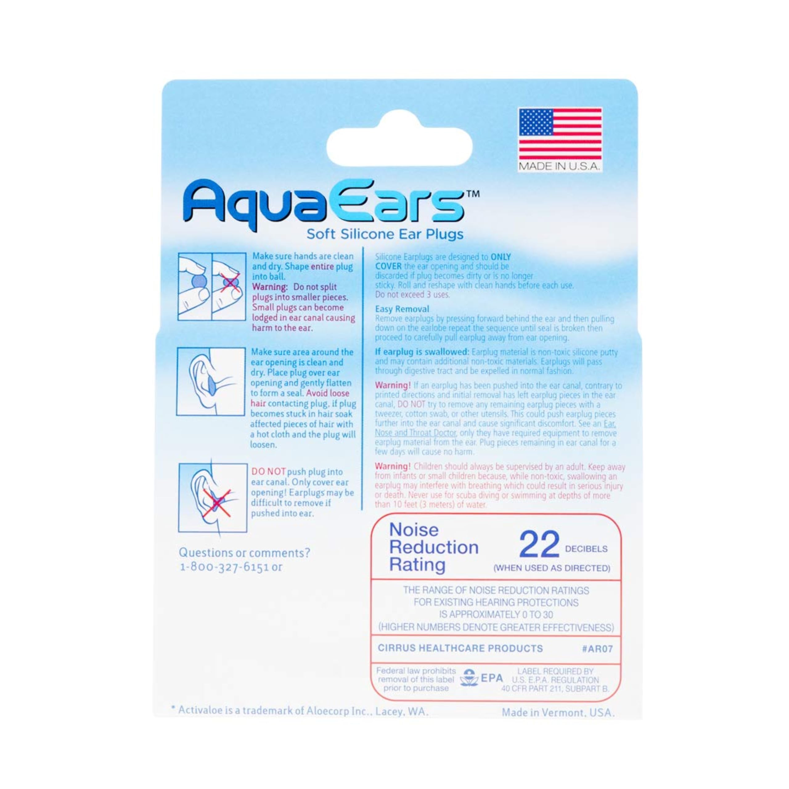 Aqua Ears - Tapones para los oídos de silicona suave (6 pares)