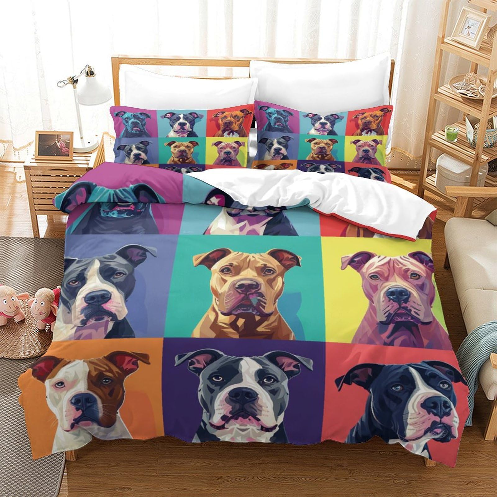 Tnfhsoft Staffordshire Bull Terrier-1 3D Printed Staffordshire Bull Terrier Duvet Cover Set With Zipper Closure 3 Pieces Bedding Set With Pillowcases,Soft Microfiber Quilt Cover For Home Decro King（220X240cm）