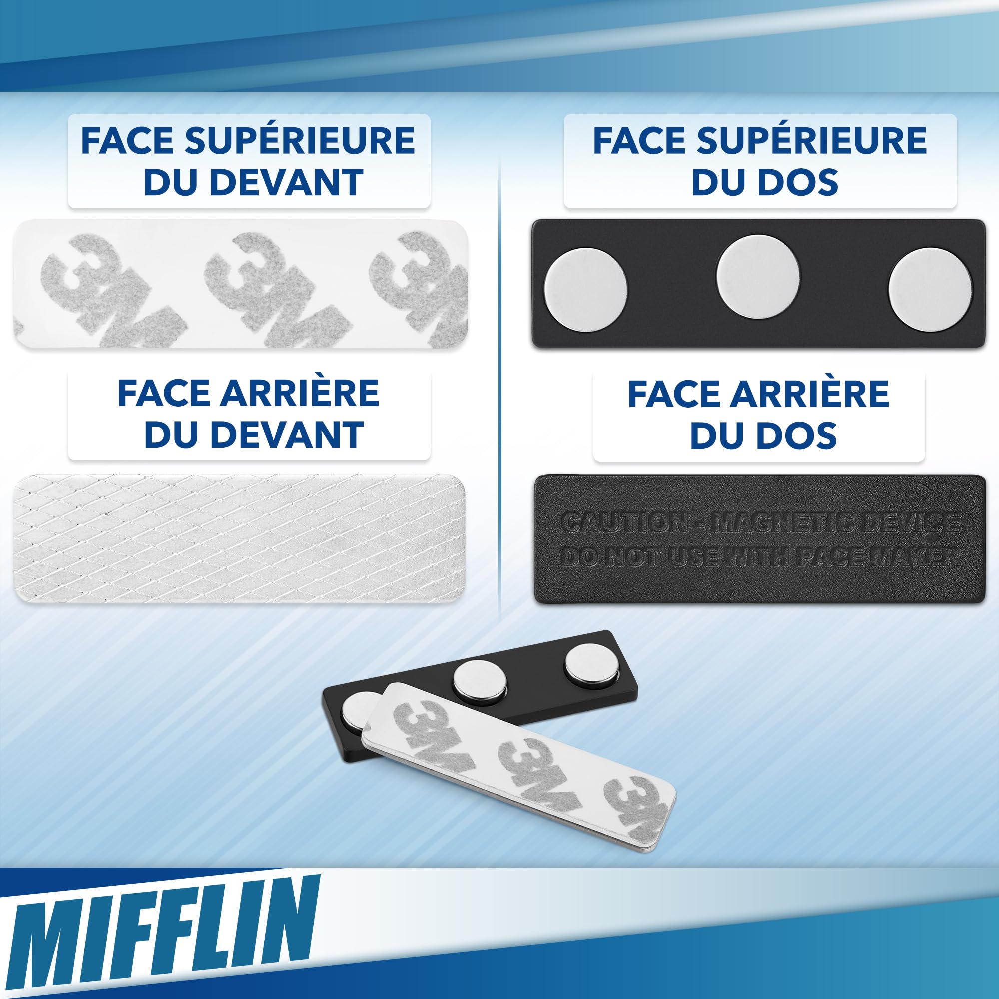 Porte-nom Mifflin avec 100 aimants de badge 44,5 x 12,7 mm et 3 aimants en néodyme extra puissants pour porte-badge d'identification
