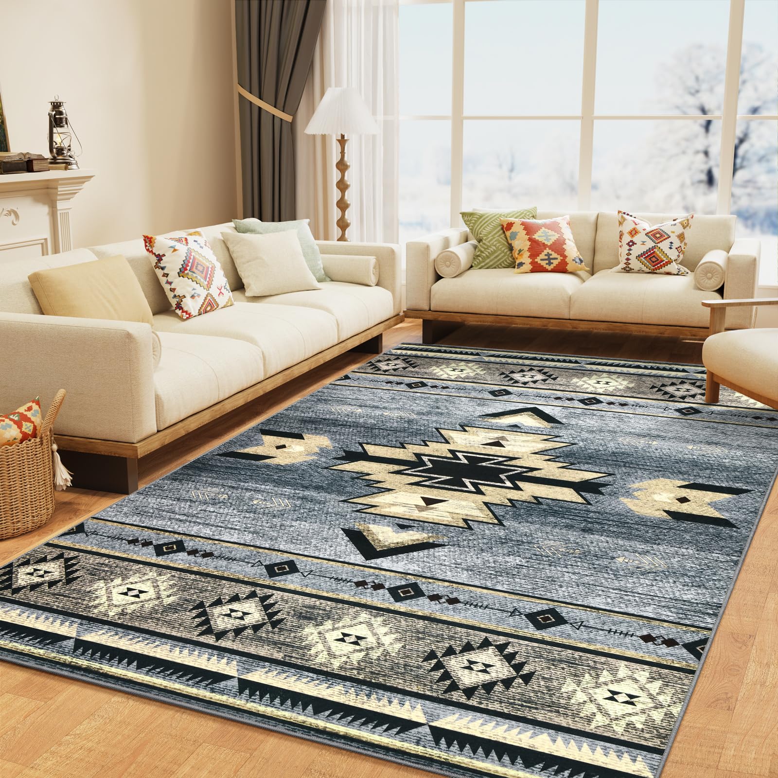 B BENRON Western Rugs for Living Room, Non Slip Rustic Rug for Bedroom Dining Table Kitchen, Washable Aesthetic Area Rugs for Home Decor, 5ft x 7ft,