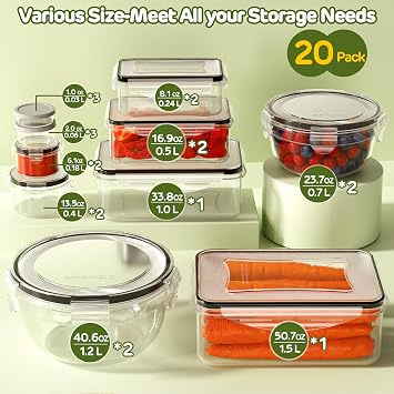 TOPCHASE 40-Piece Food Storage Containers with Lids(20 Containers & 20 Lids)