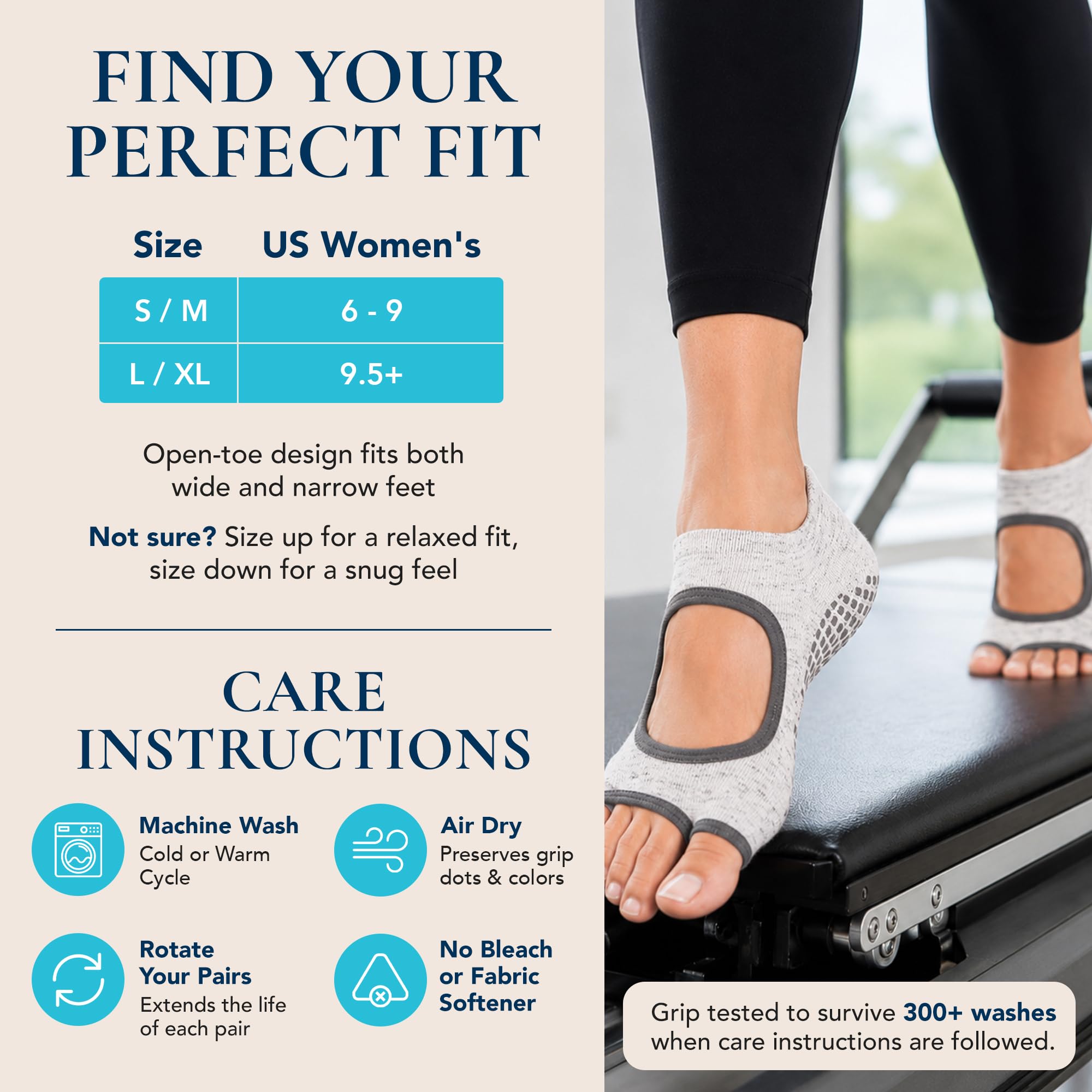 Lot de 3 paires de chaussettes de yoga et de pilates antidérapantes pour femme – Chaussettes antidérapantes – Pilates, barre, ballet