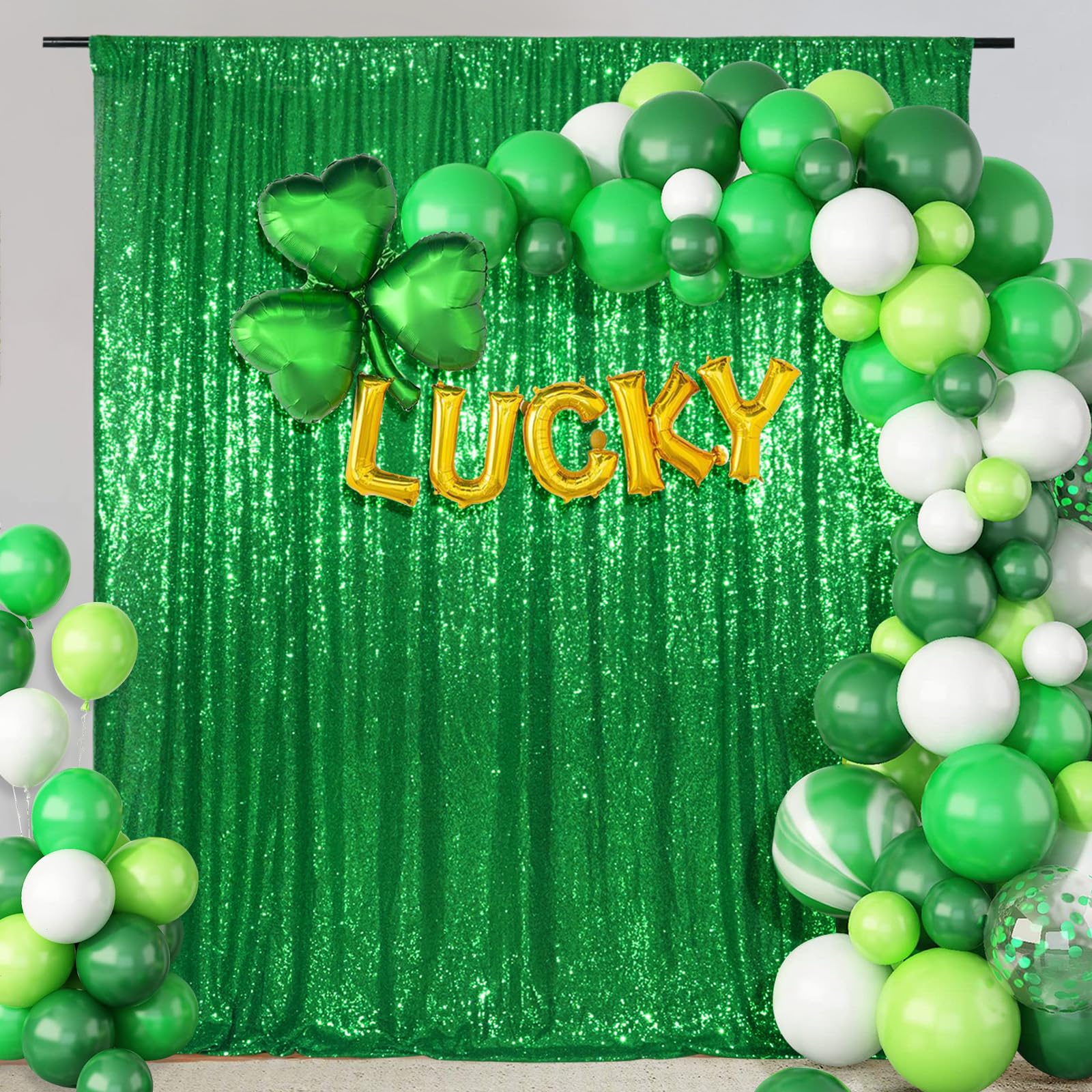 SquarePie Sequin Backdrop 8FT x 8FT Green Curtain Background for Wedding Party Decoration