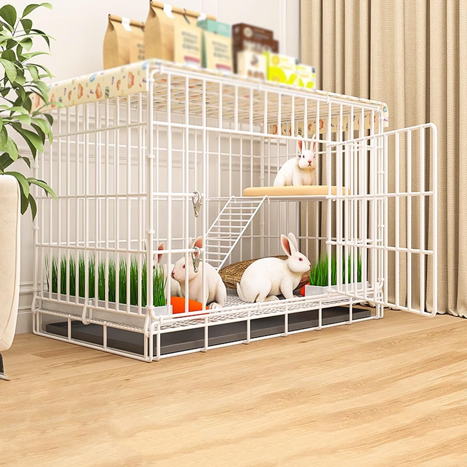 Jaula para Conejos de Interior y Exterior, Plegable y fácil de Limpiar, para Animales pequeños, de Metal Resistente, con Bandeja para heces y Almohadilla para Patas, 84 x 61 x 67 cm, Color b
