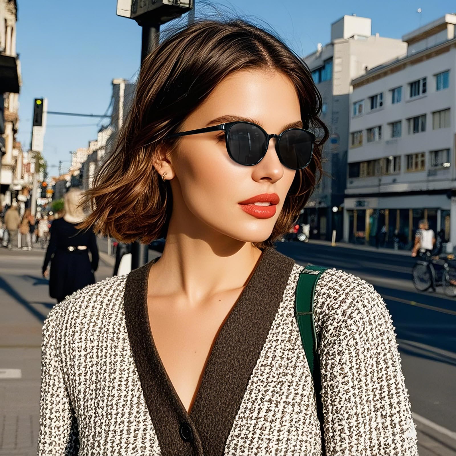 OPTOFENDY Reader Sunglasses for Women, TR90 Round Full Lens Outdoor Reading Sunglasses with Spring Hinge, UV400 Protection