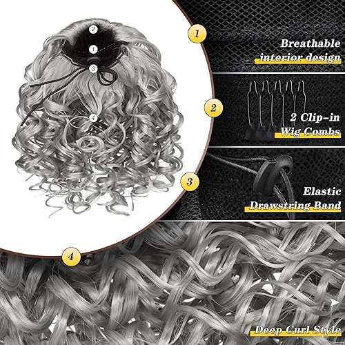 Miniatura 4 de PEACOCO Extensión de cola de caballo rizada con cordón para mujeres negras, cola de caballo sintética rizada con cordón con 2 clips en colas de