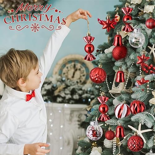 Miniatura 5 de ILLUMINEW Paquete de 111 adornos de bolas de Navidad, surtido de adornos de Navidad inastillables, lujosos colgantes colgantes de temporada