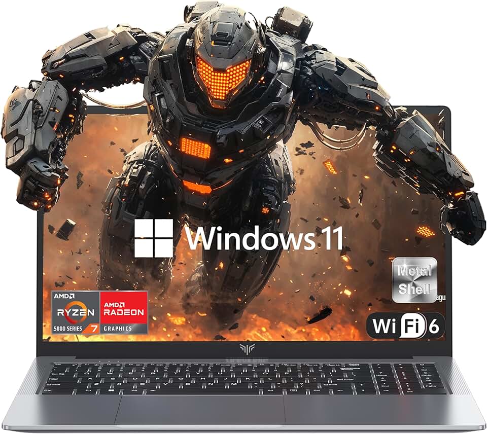 KAIGERR Laptop para jogos 2025, laptop de 15,6 polegadas com AMD Ryzen 7 5700U (8C/16T, até 4,3 GHz), 16 GB de RAM, SSD NVMe de 512 GB, laptop Windows 11, placa de vídeo Radeon RX Vega 8, WiFi 6