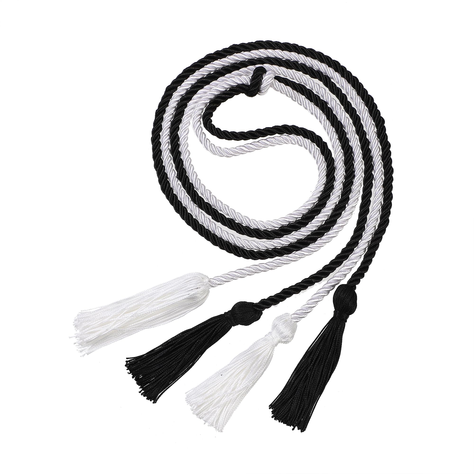 Graduation Double Honor Cords with Tassel, 68" Long (Black+White)