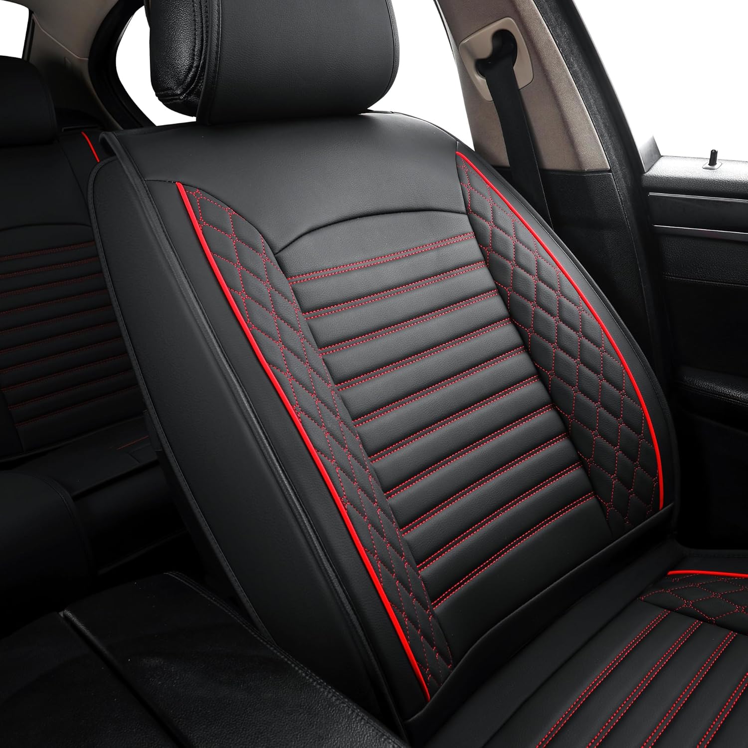 Leather Seat Covers for Cars,Car Seat Covers Front Seats Only,Automotive Seat Covers for Trucks,SUV,Leatherette,Universal Fit,Vehicles Seats Cushions(Front Pair,Black-Red)