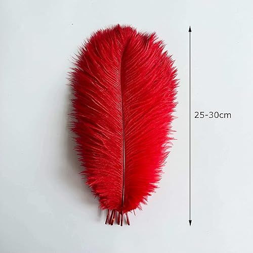 Miniatura 4 de Piokio 40 plumas de avestruz rojo natural de 10-12 pulgadas a granel para centros de mesa de fiesta de boda, decoraciones de Gatsby