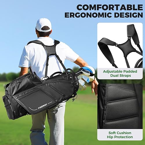 Miniatura 5 de Findway Bolsa de golf con soporte de 14 vías, bolsa de golf ligera con soporte para hombres y mujeres, bolsa de golf con correas dobles, divisores