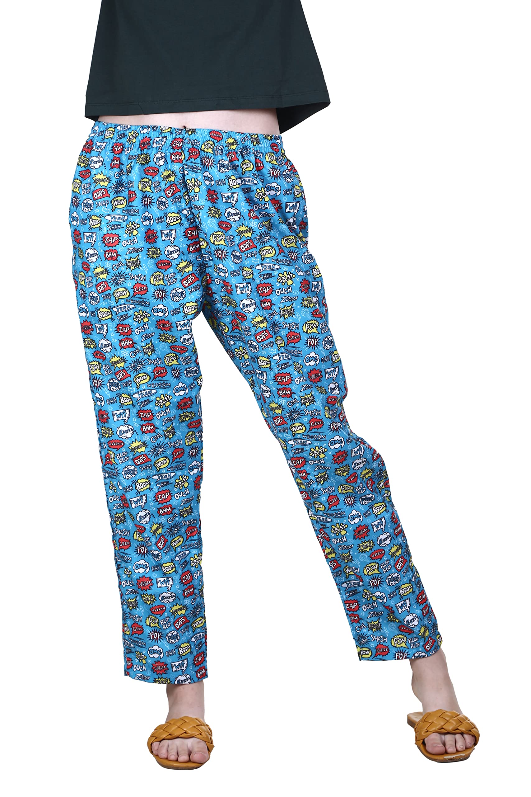 Comic Print Women's Pyjamas, Blue-image-34