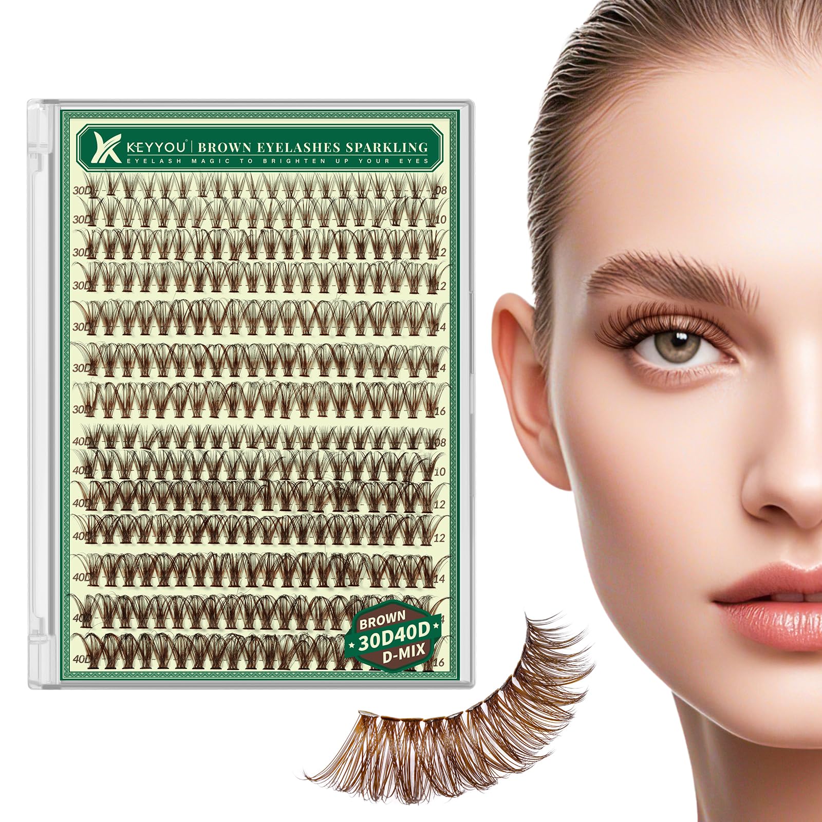 KEYYOU Brown Lash Clusters,30D40D 8-16mm DIY Natural Look for Beginners Global Recycled Standard Global Recycled Standard Global Recycled Standard