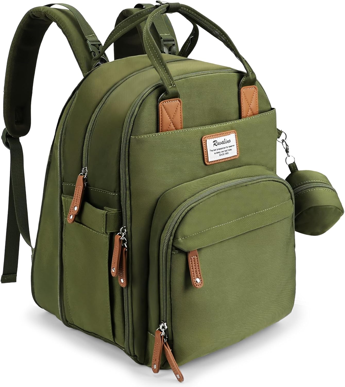 RUVALINO Diaper Bag Backpack-Expandable Baby Bag with up to 50% Capacity -Baby Essentials Bag with Changing Pad Insulated Bottle Holders & Pacifier Case, Waterproof, Army Green XL Army Green Xl Polyester